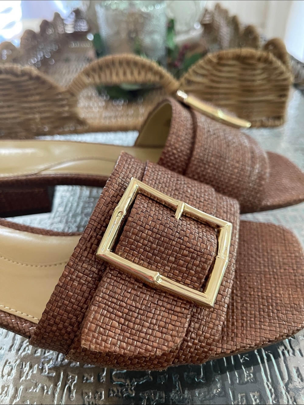 Talbots Brown Woven Slide Sandals with Gold Buckles - Picture 6 of 6